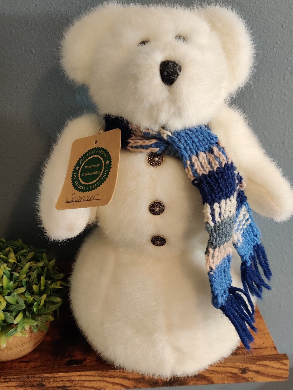 Boyds Bears Snowman Plush 13" Nwt Christmas Blue Scarf 90s White Bear Polar